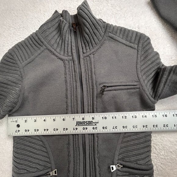Diane Von Furstenberg Womens Gray Wool Ribbed Full-Zip Cardigan Sweater Small - Picture 6 of 9